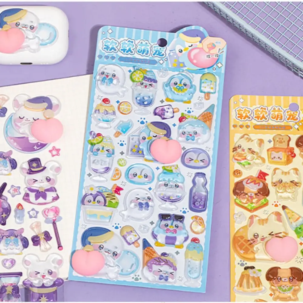 3D Design Squishy Relief Stickers Multicolor Cartoon Animal Slow-Rise Squishy Stickers DIY Decoration Ornament