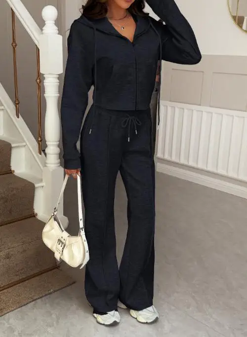2025 Otoño/Invierno nueva moda mujer ocio Resort camisa deportiva con capucha y pantalones casuales conjunto ropa de mujer