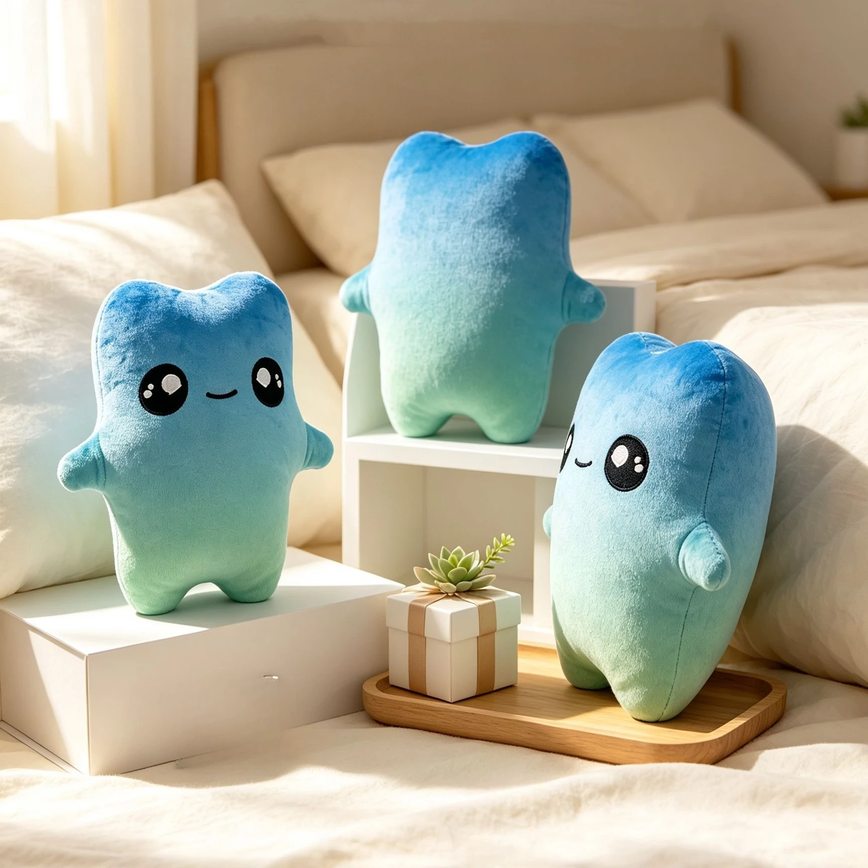 20cm Cute Cartoon Gradient Blue Big Eyes Sprites Plush Doll Flame Stuffed Toy Room Decor Holiday Birthday Gift for Friends