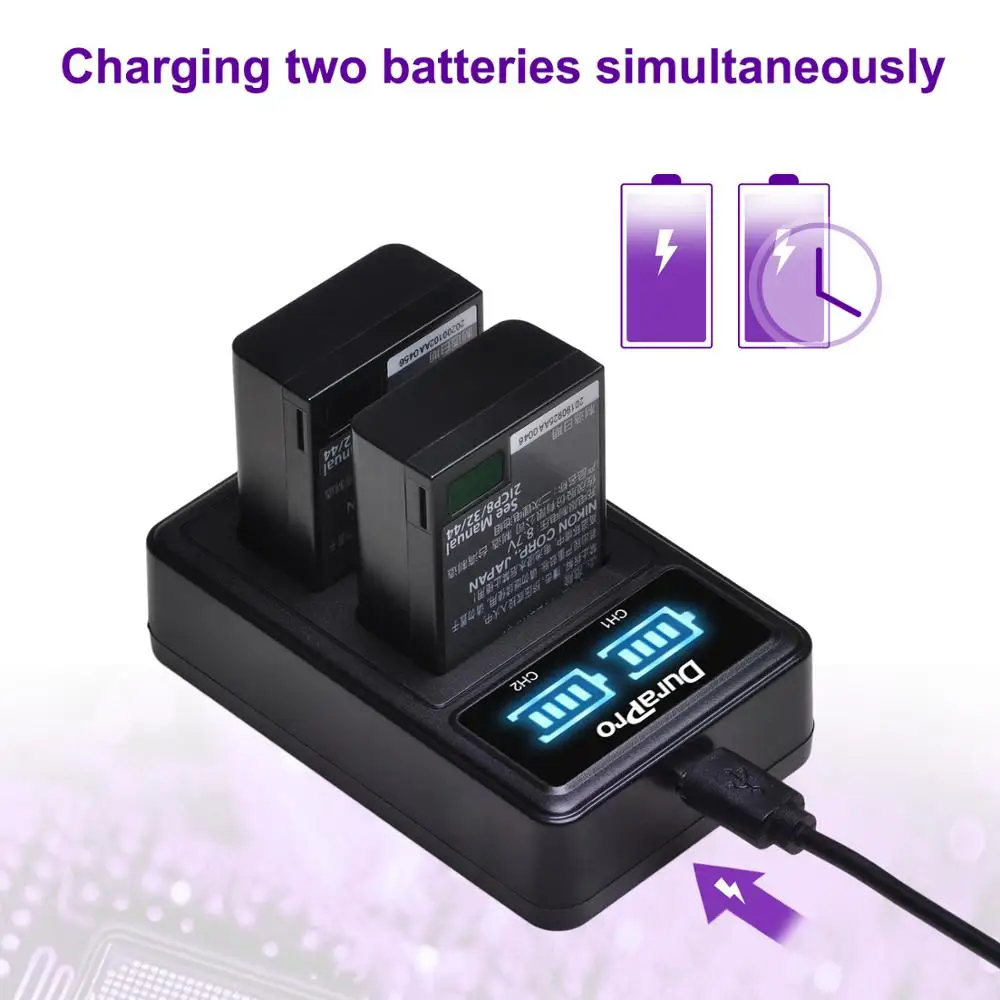 DuraPro 1680mAh EN-EL25 EN-EL25A EN EL25 EL25A ENEL25 ENEL25A Battery / Charger for Nikon Z30 Z50 ZFC Camera Batteries