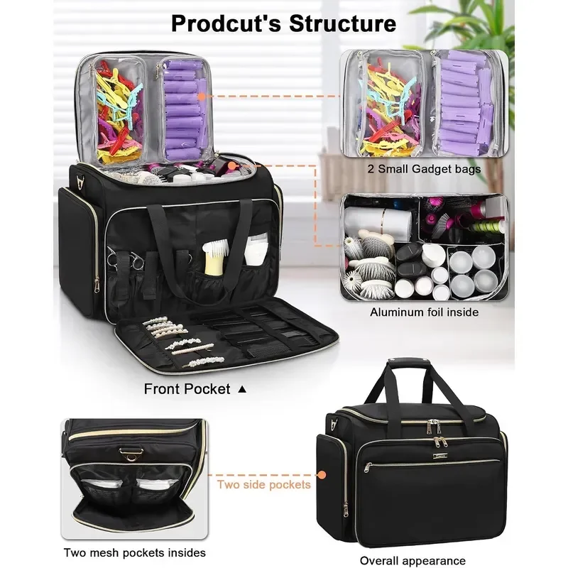 Professional Hairstylist Traveling Bag with Two Detachable Small Bags Four Gadget Bag Hairdressing Makeup Salon Organizer Bag