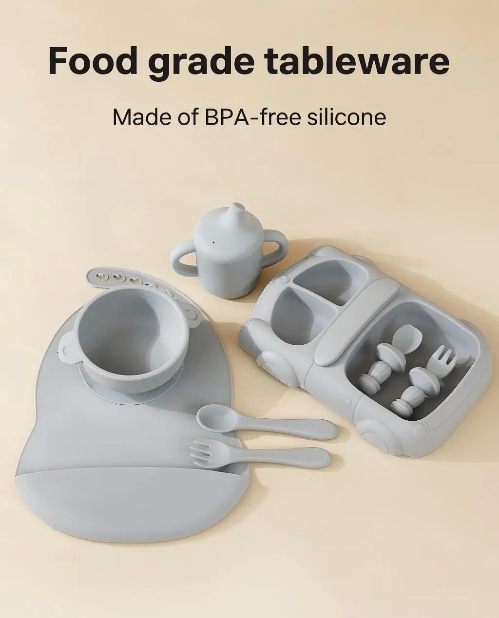 8pce مجموعة سيليكون أدوات المائدة للأطفال الطفل التكميلي الغذاء التدريب أدوات مائدة من السيليكون الطفل شفط الكؤوس الأطباق مستلزمات الطفل