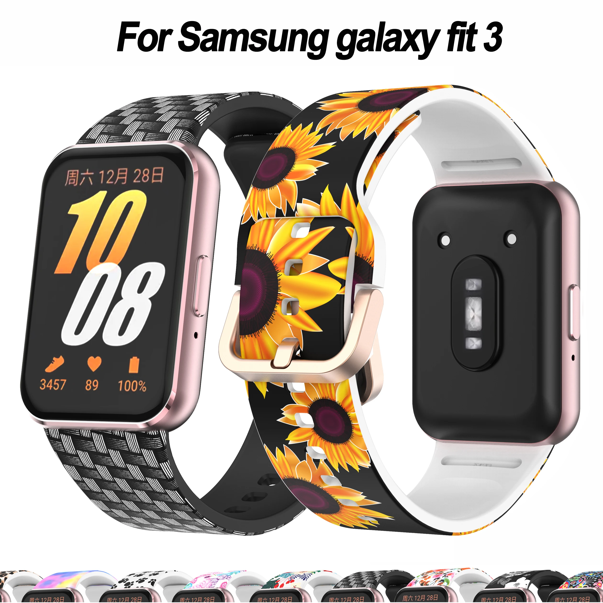 Printed Pattern Band for Samsung Galaxy Fit 3 Strap Rubber Bracelet Correa Floral Silicone SportBand Samsung Galaxy Fit3 Band