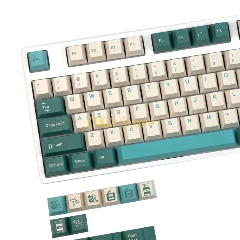 K32C 128 Keys Dye Subbed PBT Keycaps Set Amber Cherry MX Profile for Game-player Gaming Keyboard Unique Pattern Caps