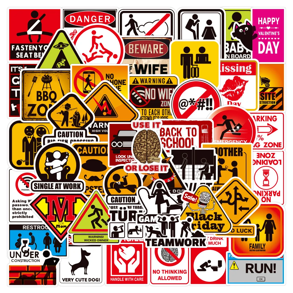 

100PCS Warning Sign Cartoon Graffiti Sticker DIY Decorative Luggage Luggage Water Cup Laptop iPad Waterproof Sticker Kids Toy