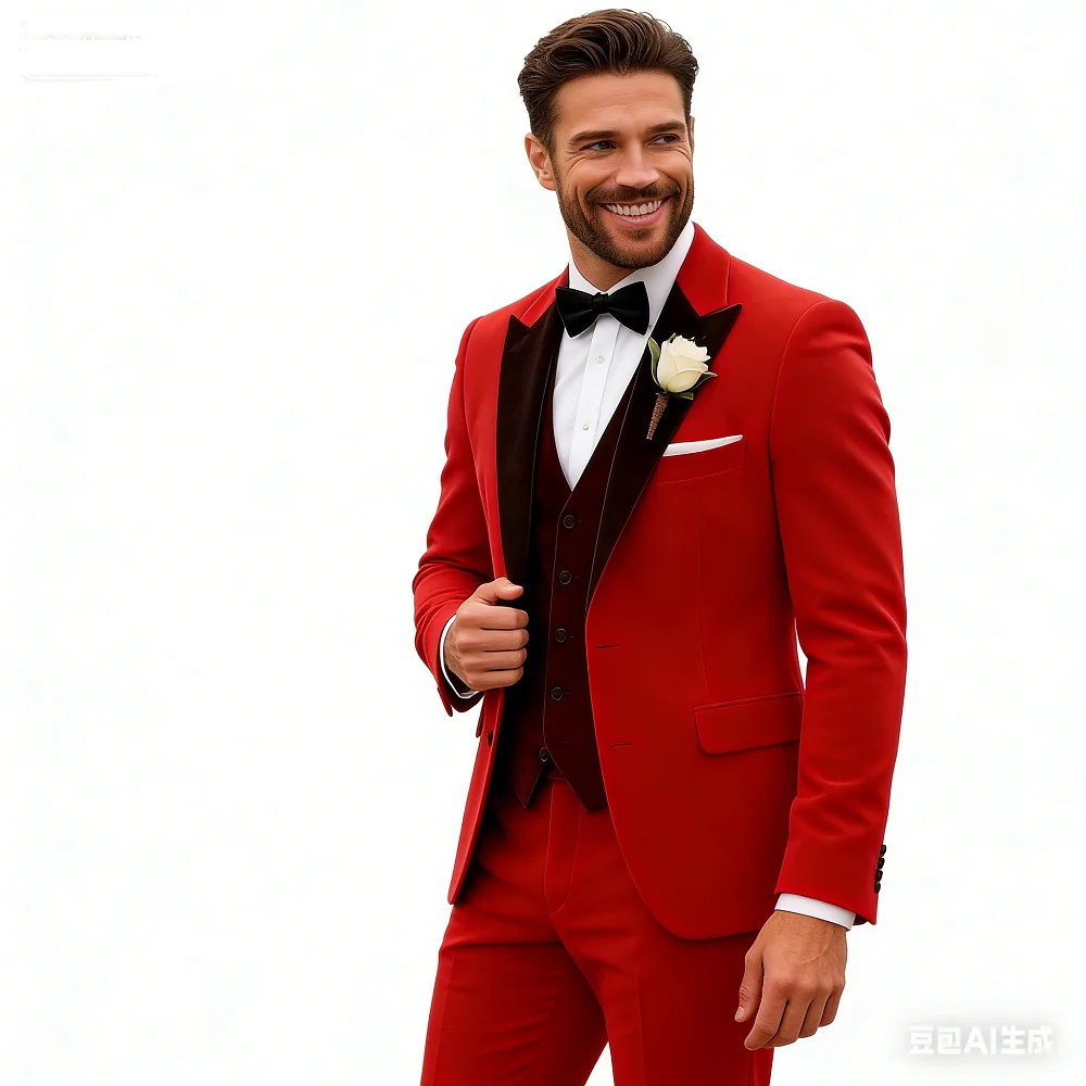 

Men's Monochromatic 3-Piece Tuxedo Set Business Smoking Wedding Dress Blazer Jacket Vest Pants Formal Occasions Suit