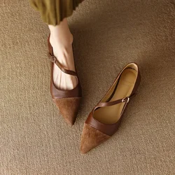 Women Flat Women's Pointed Toe Retro Single Shoes One Word Buckle Round Mary Jane Shoes Ballerina Flats Mujer 2025