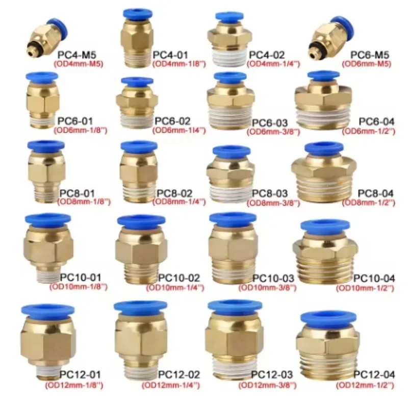 1/5PCS Pneumatic Air Connector Fitting PC 4mm 6mm 8mm 10mm 12mm Thread 1/8