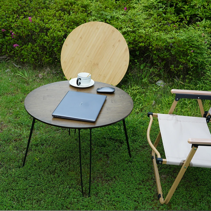 Portable folding round table small coffee table outdoor picnic table minimalist camping installation-free.