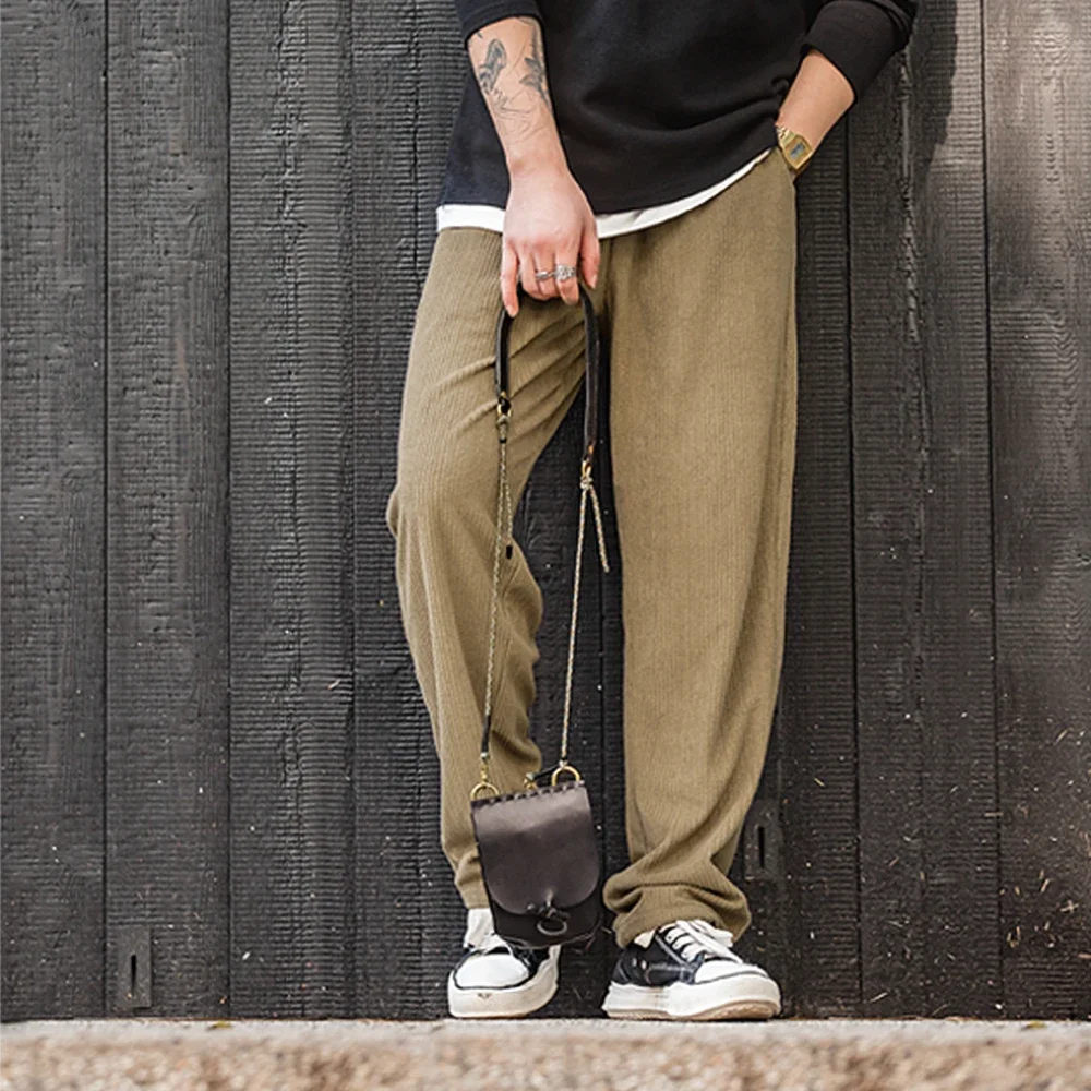 

Maden Men's Casual Knitted Elastic Waist Sweatpants Drawstring Straight Leg Casual Pants Wide Leg Sport Trousers for Spring Fall