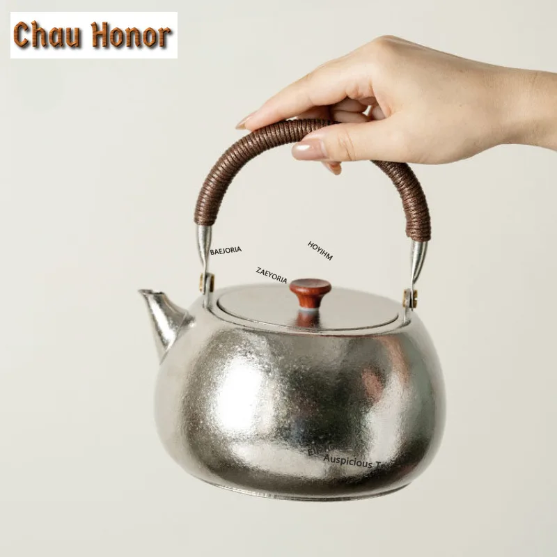 ZAEYORIA 1270ml Pure Titanium Snow Crystal Handle Boiling Water Kettle Large Capacity Tea Infuser Pot Yellow Rice Wine Kettle