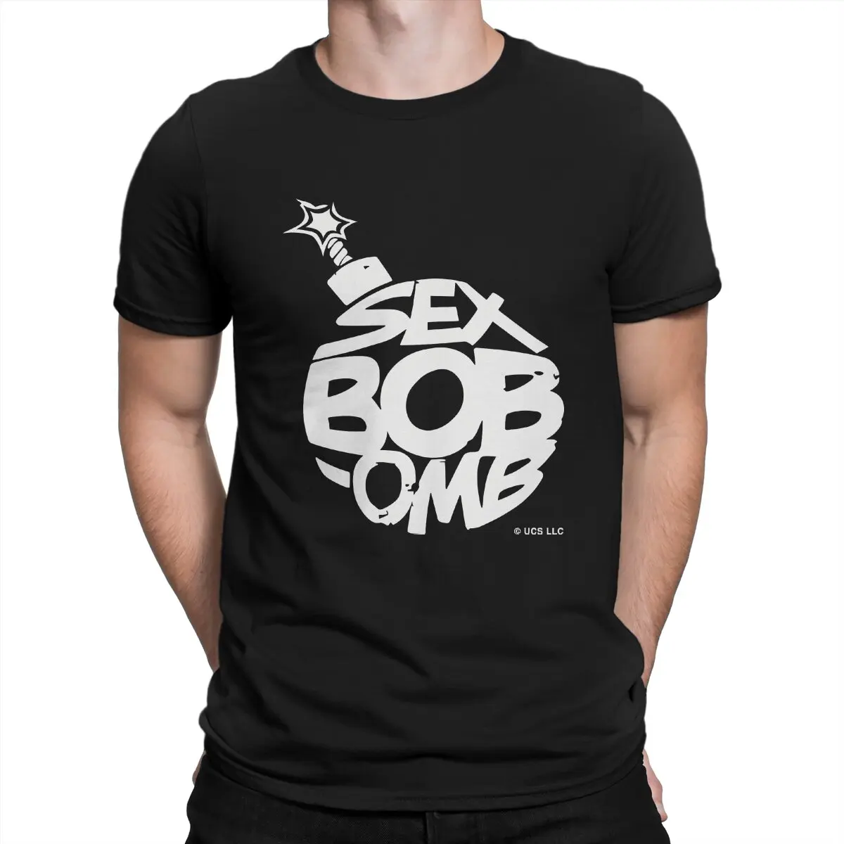 White Boom Logo Casual 100% Cotton Tees Short Sleeve Sex Bob Omb Band Scott Pilgrim T Shirts Crew Neck Tops Gift Idea