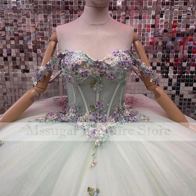 فساتين Sweet 16 Quinceanera 2023 بدون الكتف مزينة بحفلات مخصصة للأميرة Vestidos De 15 Años