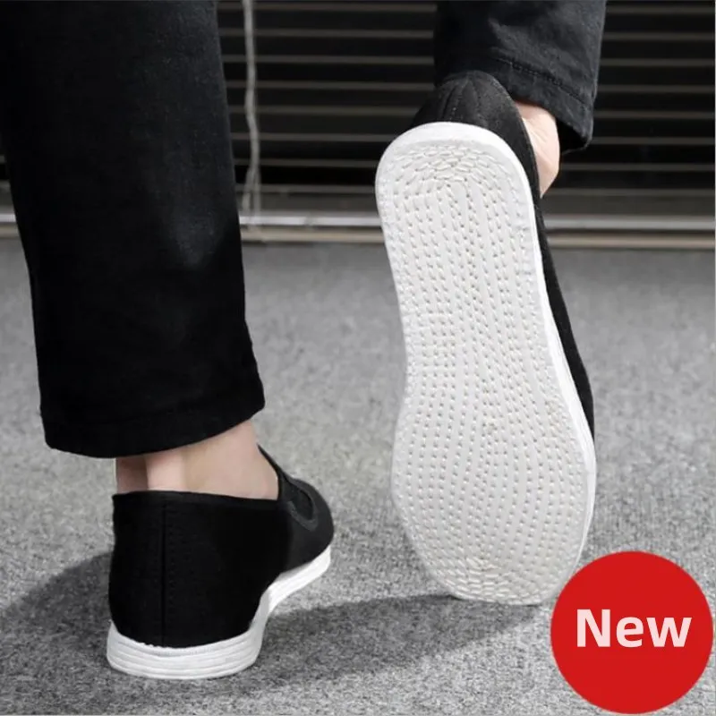 New Men\'s Traditional Chinese Kung Fu Black Cotton Shoes Wing Chun Tai Chi Slipper Martial Art Pure Cotton Shoes Sport Sneaker