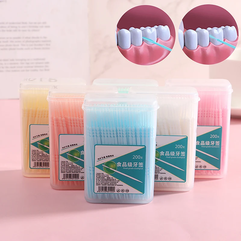 【B】200pcs/box Double Head Dental Floss Interdental Toothpick Brush Brush Teeth Stick Dental Oral Care Toothpicks Floss Pick