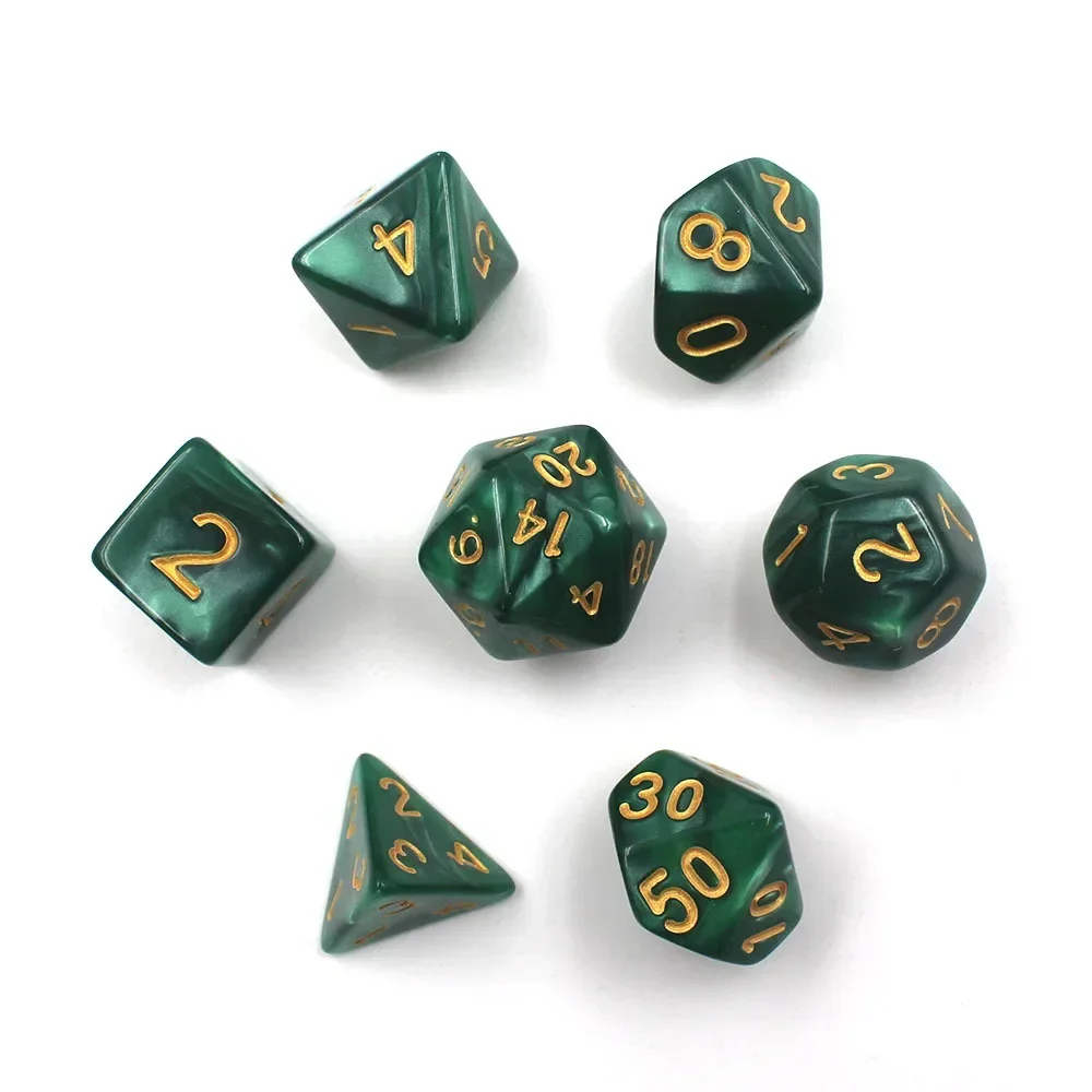 7pcs/set Green Tabletop Game Dice Double-colors Table Games Polyhedral Dice Numbers of D20 D12 D10 D8 D6 D4 Board Games Dice Set