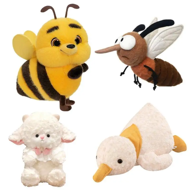 Lindo Peluche de Abeja, Mosquito, Cordero y Pato, Juguete de Peluche Suave de Dibujos Animados, Decoración para el Hogar, Colección, Regalo de Cumpleaños para Niños