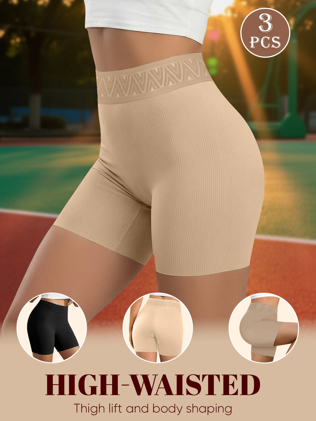 Olishi 3 Pack Seamless High Waist Shaping Shorts Women Ribbed Anti Chafing Underwear Slimming Boyshorts Thigh Lift S M L XL XXL