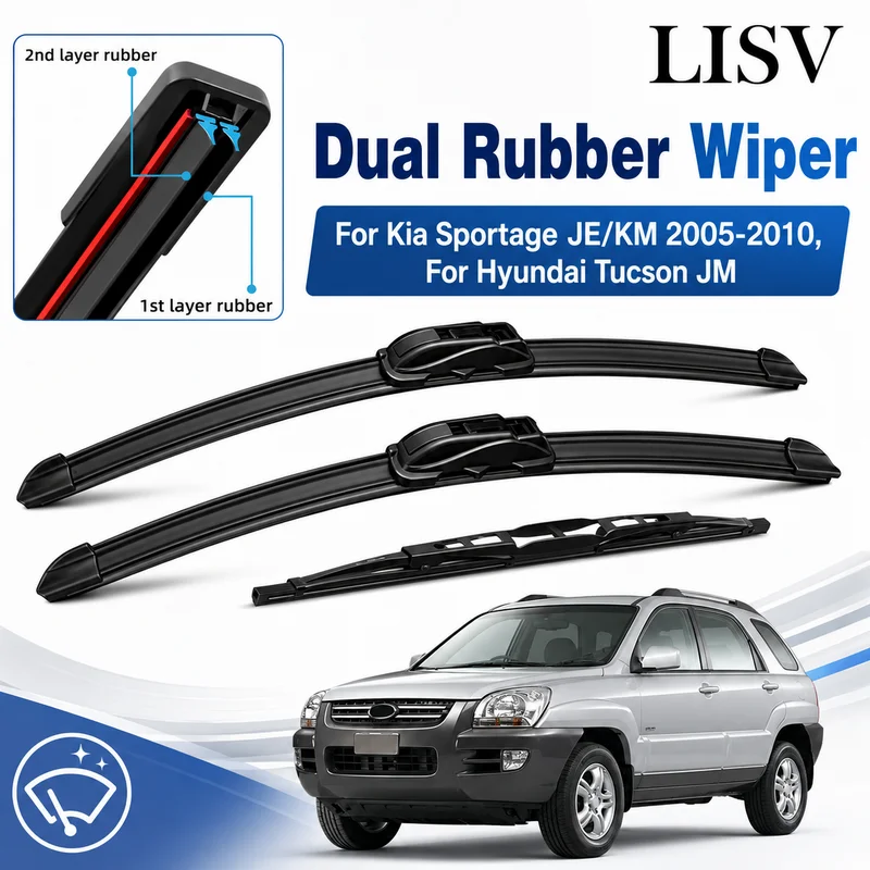 Front Rear Windscreen Wiper Blades Set Auto Replacement For Kia Sportage JE/KM 2005-2010, For Hyundai Tucson JM