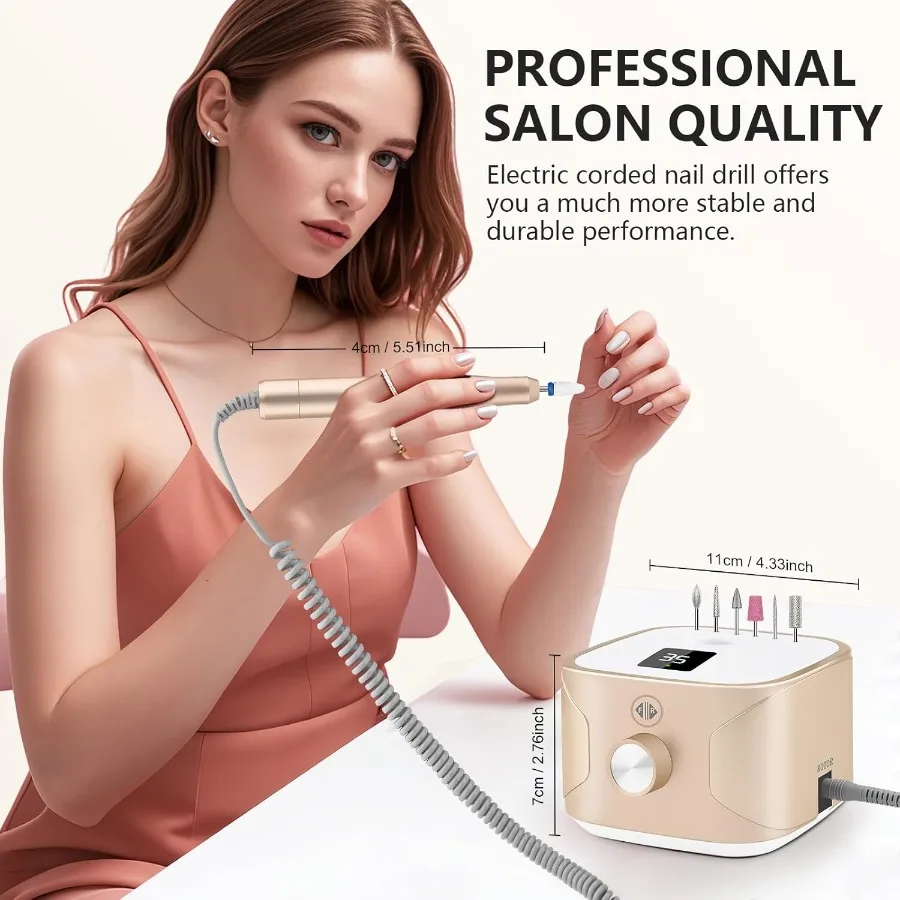 مجموعة أدوات مثقاب الأظافر الكهربائية الاحترافية مع سرعة 35000 دورة في الدقيقة لإزالة أظافر الجل وطلاء الأكريليك وأظافر القدم السميكة