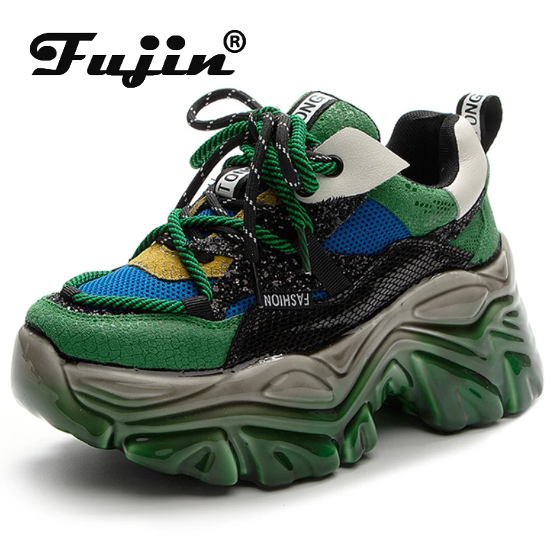 

Fujin 6.5cm Summer Platform Shoes Casual Comfy High Brand Breathable Air Mesh 2024 Mixed Color Genuine Leather Chunky Sneaker