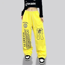 Street Dance Trendy Brand American Women's 2024 New Splicing Elasticized High-waisted Printed Letter Fashion Loose Casual Pants