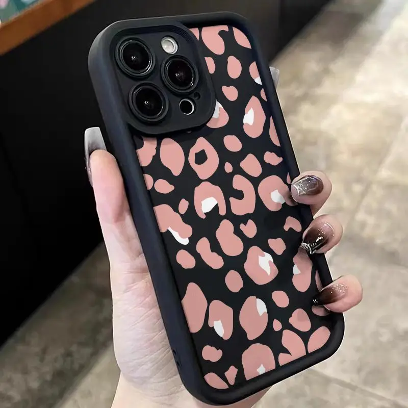 Funda de teléfono con estampado de leopardo rosa para iPhone, carcasa trasera de pantalla completa para iPhone 16, 15, 14, 13, 12, 11 Mini Pro Max,