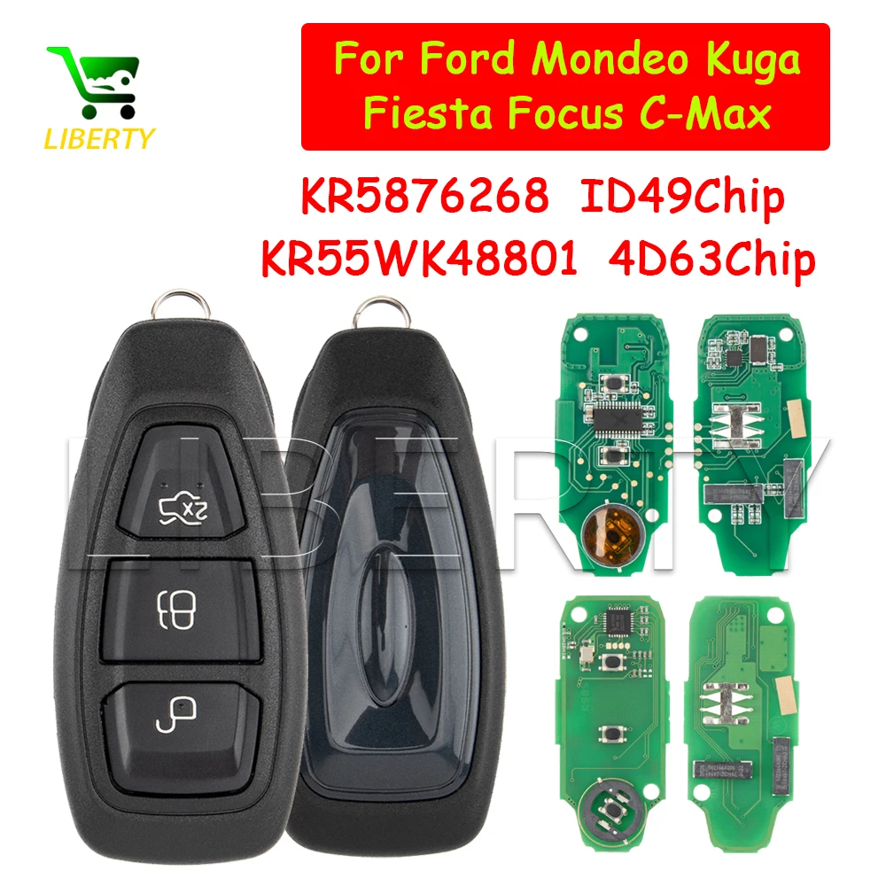 Liberty 5Pcs KR55WK48801 4D63+/83 Chip KR5876268 ID49 Chip Keyless Smart Remote Card Key for Ford Modeo Kuga Fiesta Focus C-Max