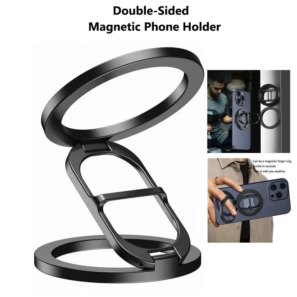 Double Sided Magnetic Phone Ring Holder Kickstand Magnet Grip for MagSafe iPhone 15 14 13 12 Android Gym Car Holder Phone Stand