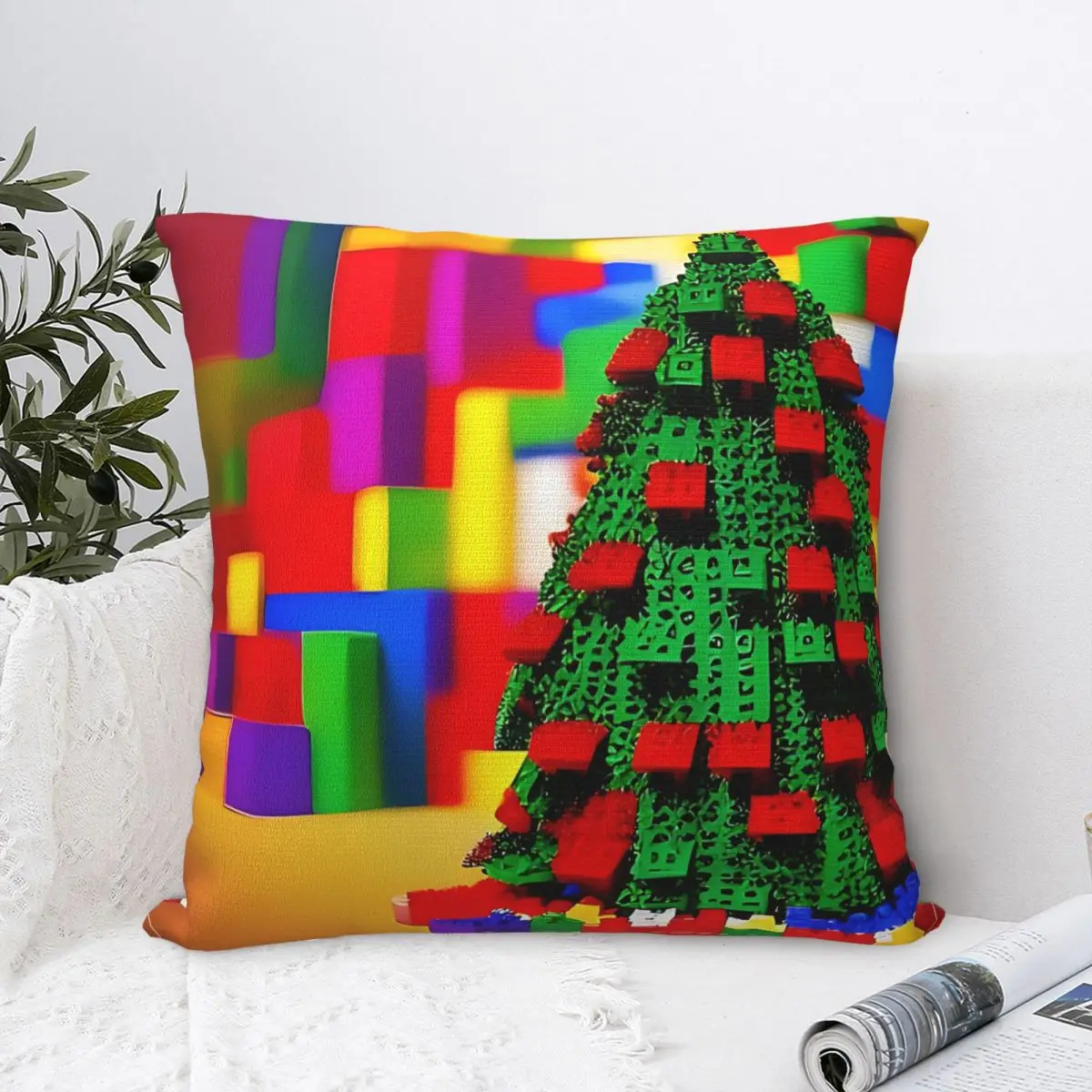 Building Blocks Christmas Tree Square Pillow Case Throw Pillow Creative Cushion Covers