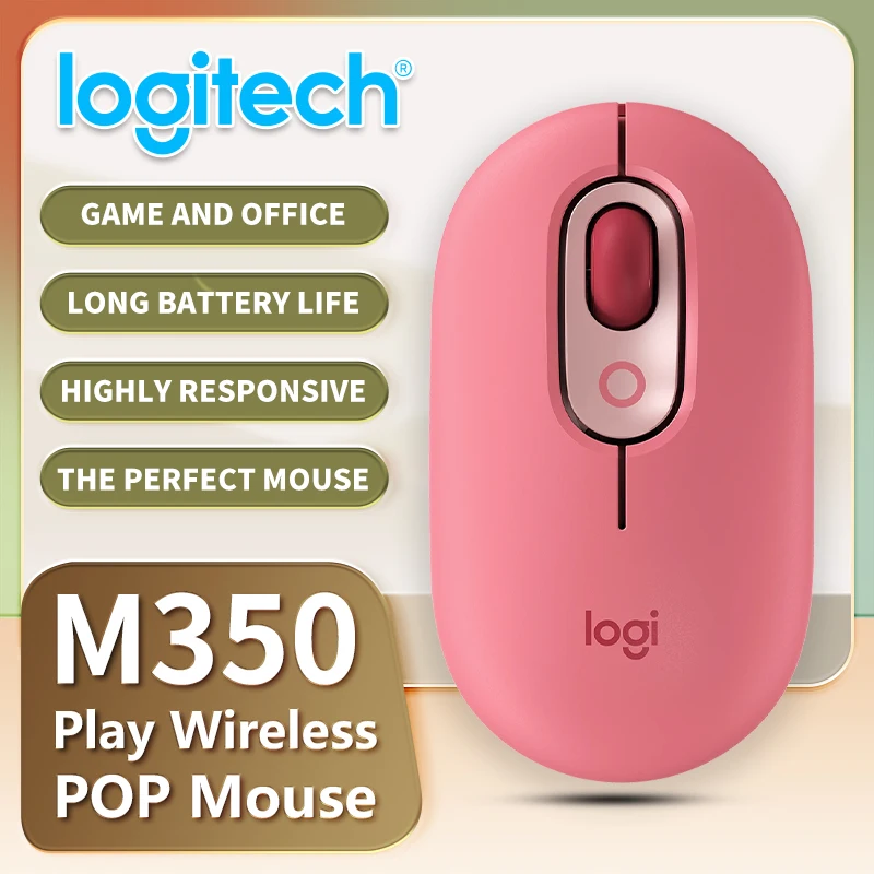 

Беспроводная игровая мышь Logitech M350 POP, тихая и компактная, эргономичная конструкция для деловых офисов и игр
