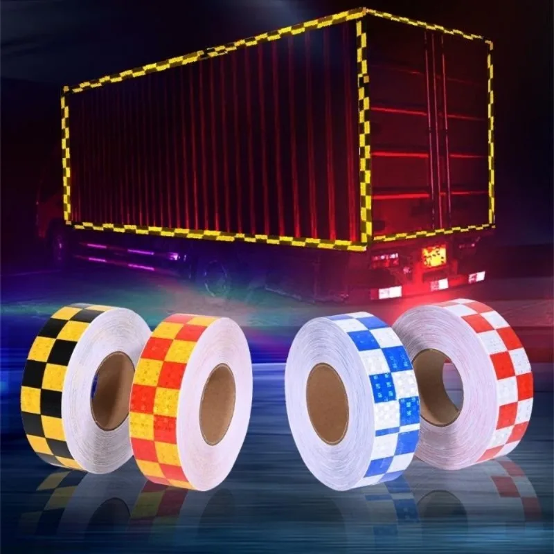 1Pc PVC Reflective Sticker Square Grid Checkered Pattern Reflector Tape Fluorescent Reflect Film for Truck Car Road