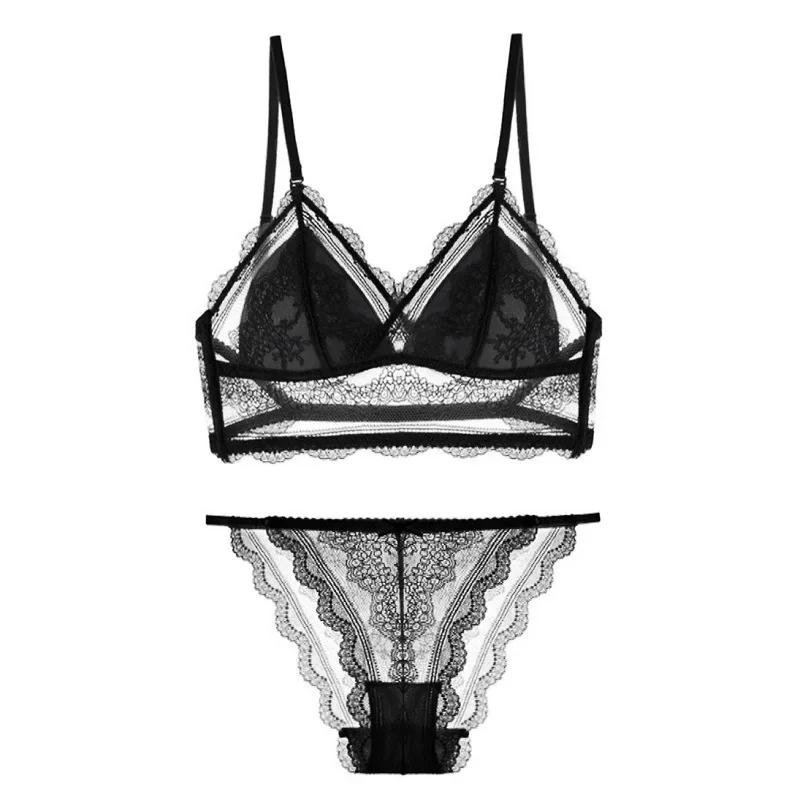 Hot Selling U-shaped Back Lingerie Women Sexy Lace Without Steel Ring French Thin Triangular Cup Bra Underwear Lingerie Everyday