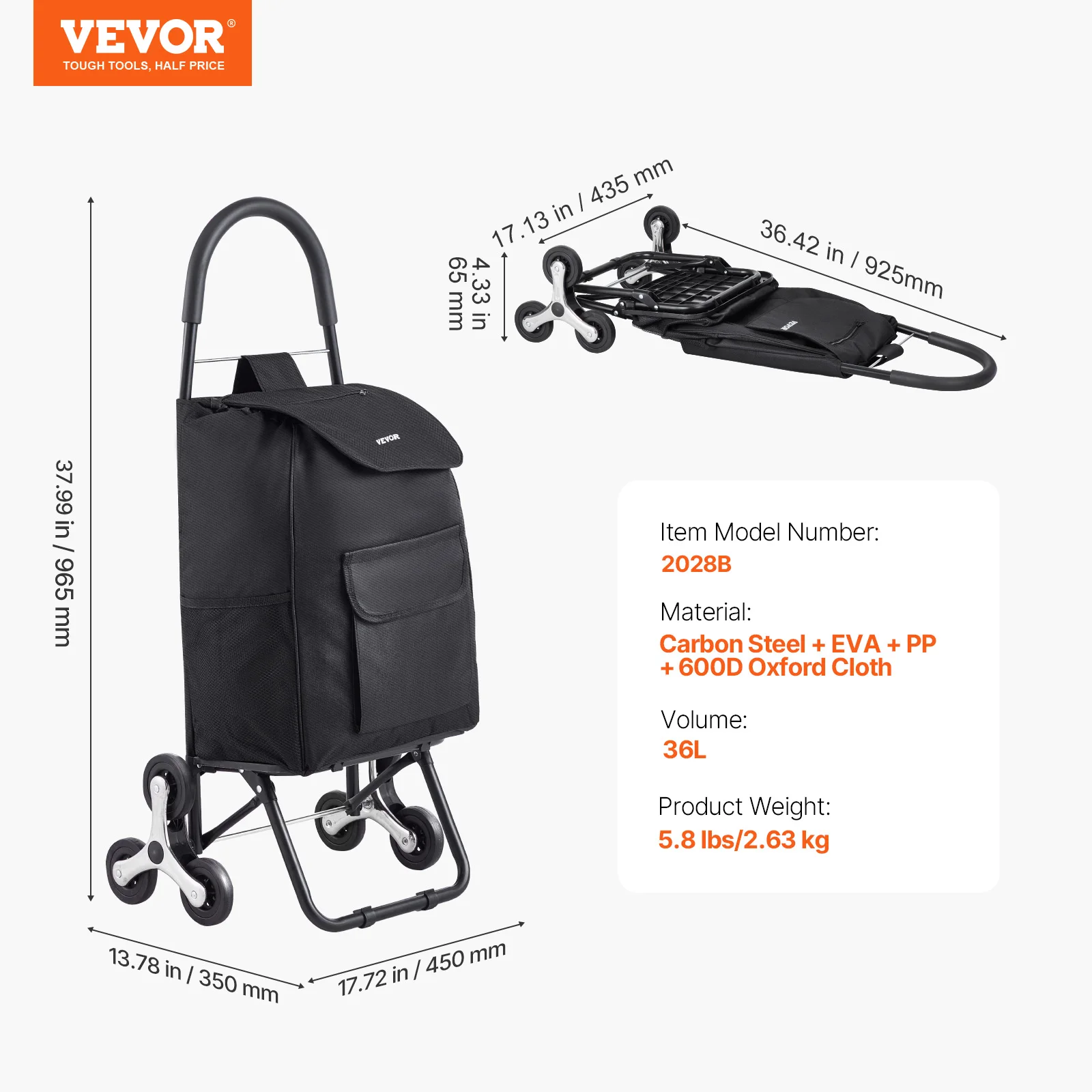 SucceBuy 36L 110Lbs Kruidenier Winkelwagen Opvouwbare Winkelwagen Handgetrokken Trolley Huishoudelijke Draagbare Opslag Trap Klimmen Handkar