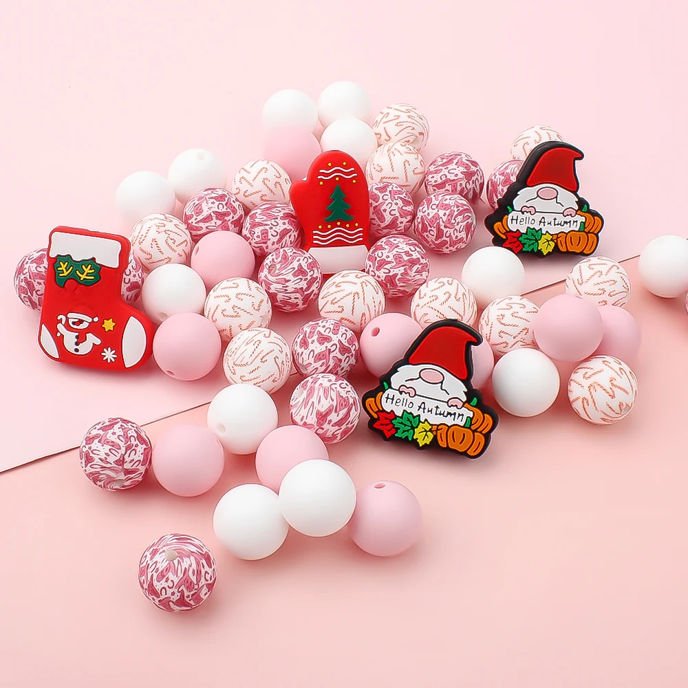 25pcs/pack Silicone Beads Christmas Santa Claus Hat for DIY Bead Pearl Chain Necklace Toys Jewelry Accessories Pen Decor