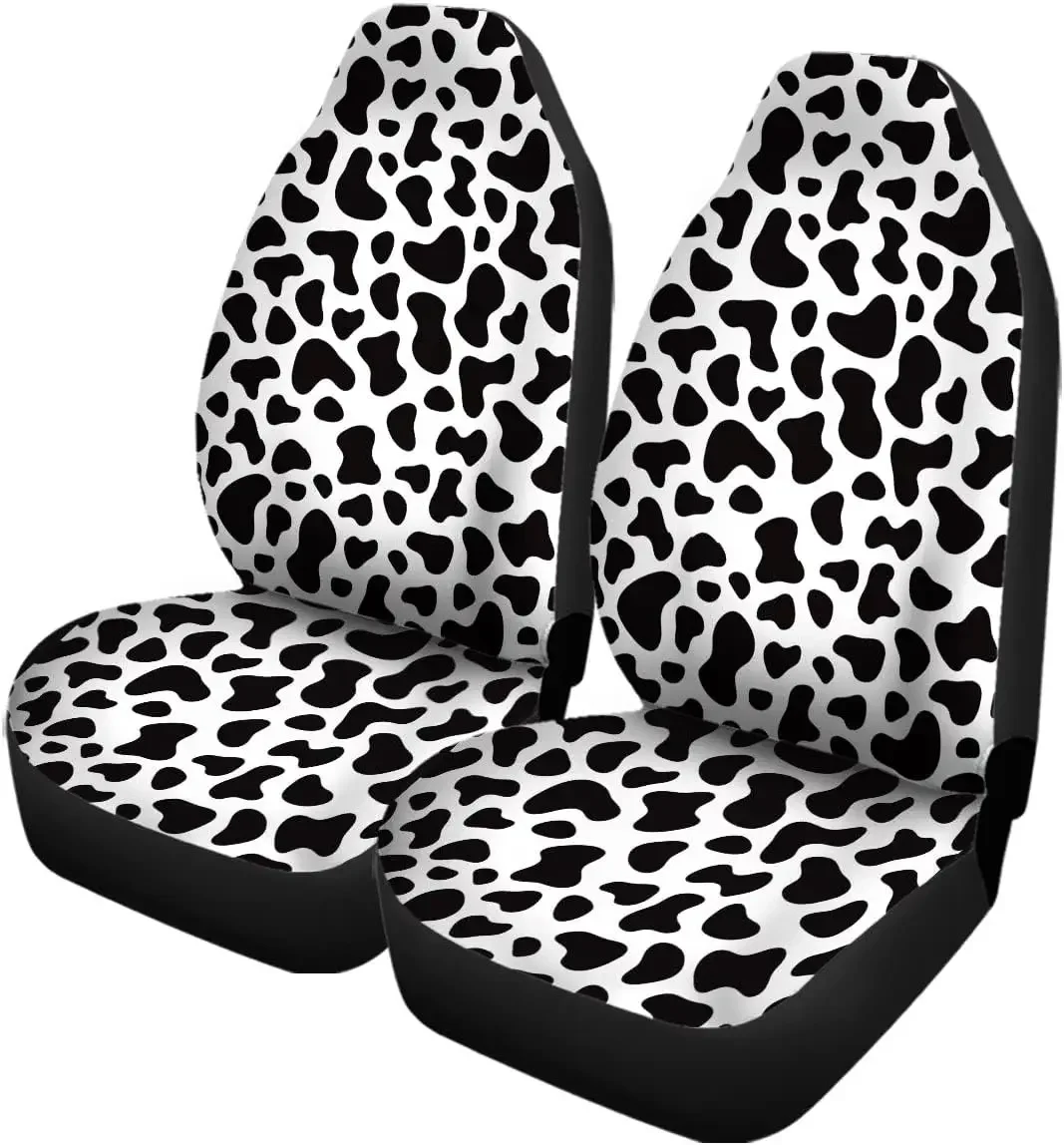 Set of 2 Car Seat Covers Auto Accessories Carseat Front Seats Fit Most Cars SUV Sedan Truck Cow Milk Spot Dalmatian Giraffe