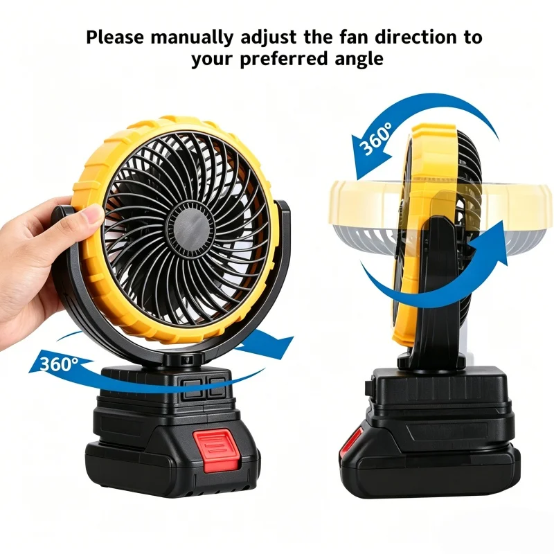 ブラシレスコードレス360-°-電動ファン、usb-type-c充電器パワーバンク、dewalt-20vバッテリー対応（バッテリーなし）