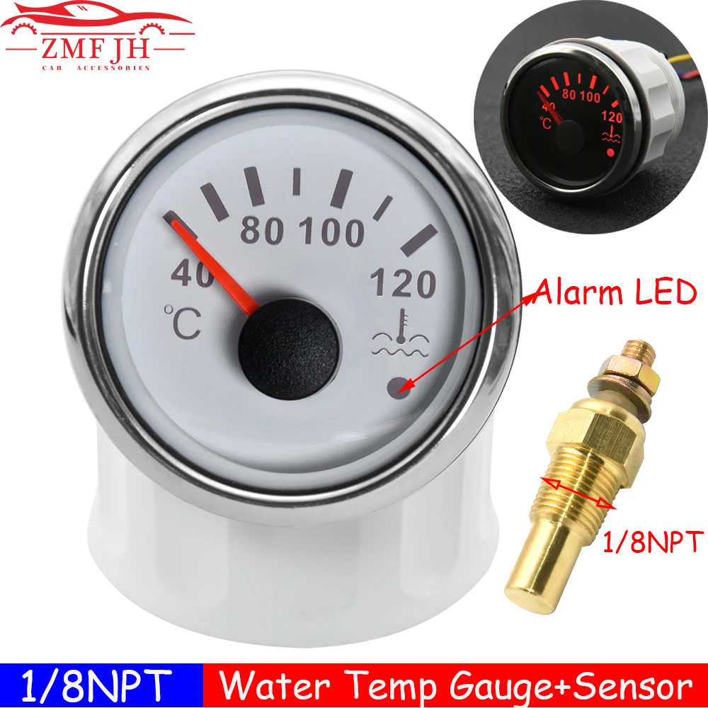 

Waterproof IP67 52mm Water Temperature Gauge with Alarm 40-120Celsius Red LED Digital Water Temp Meter Indicator 0-120℃ custom