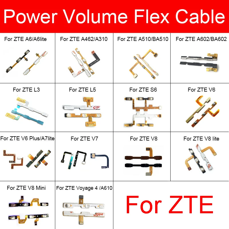 Power Volume Flex Cable For ZTE Blade A6 A6 Lite A462 A310 A510 BA510 A602 BA602 L3 L5 S6 V6 V7 V8 Mini Plus Lite Voyage 4 A610