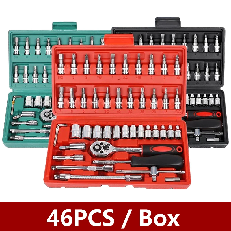 

46PCS Socket Set Car Repair Tool Ratchet Spanner Wrench Set Pawl Socket Spanner Screwdriver Professional Metalworking Tool Kit