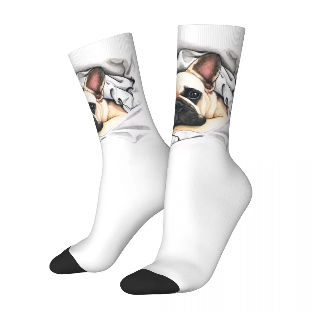 Chaussettes de sport à imprimé bouledogue français, mi-mollet, pour garçons et filles, impression 3D