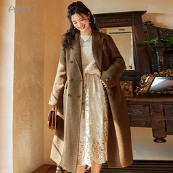 ARTKA 2023 Winter New Women Woolen Coat Vintage 85% Wool Double-sided Woolen Coat Loose Warm Straight Long Outerwear FA92238D