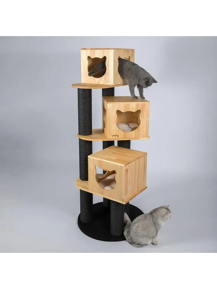 Pine Solid Wood Cat Climbing Frame Cat Litter Cat Tree Large Cat House Villa Cat Supplies Cat Furniture Cat Crawling Tools