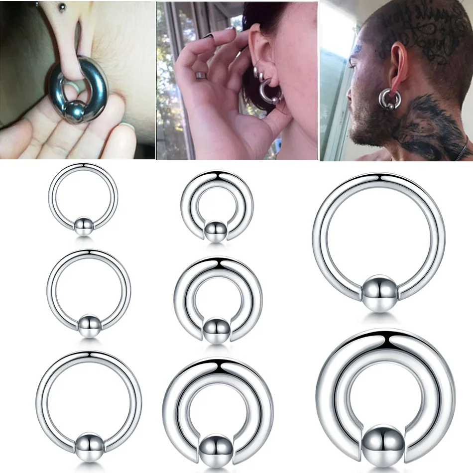 Big Gauge Captive Bead Ring Pierścionek na nos ze stali nierdzewnej dla kobiet Mężczyźni BCR Tragus Closure Pierścionki na nos Biżuteria do przekłuwania uszu