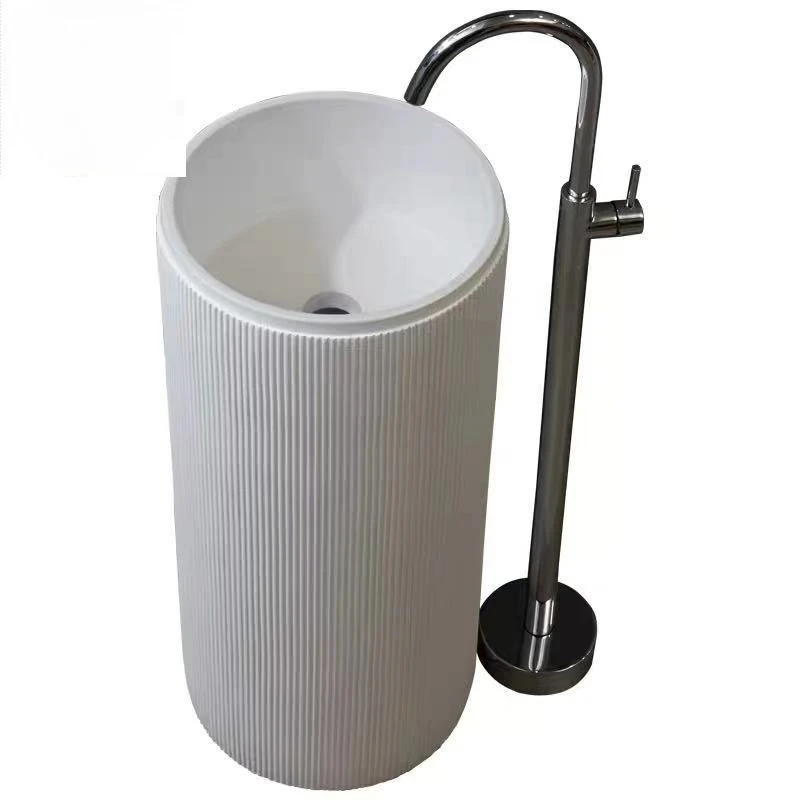 

Luxury Hotel White Color Freestanding Hand Wash Basin Solid Surface Artificial Stone Bathroom Sink Pedestal Basin