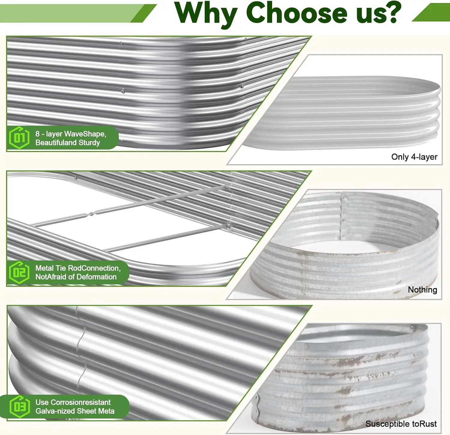 3-Pack Galvanized Raised Garden Beds 3