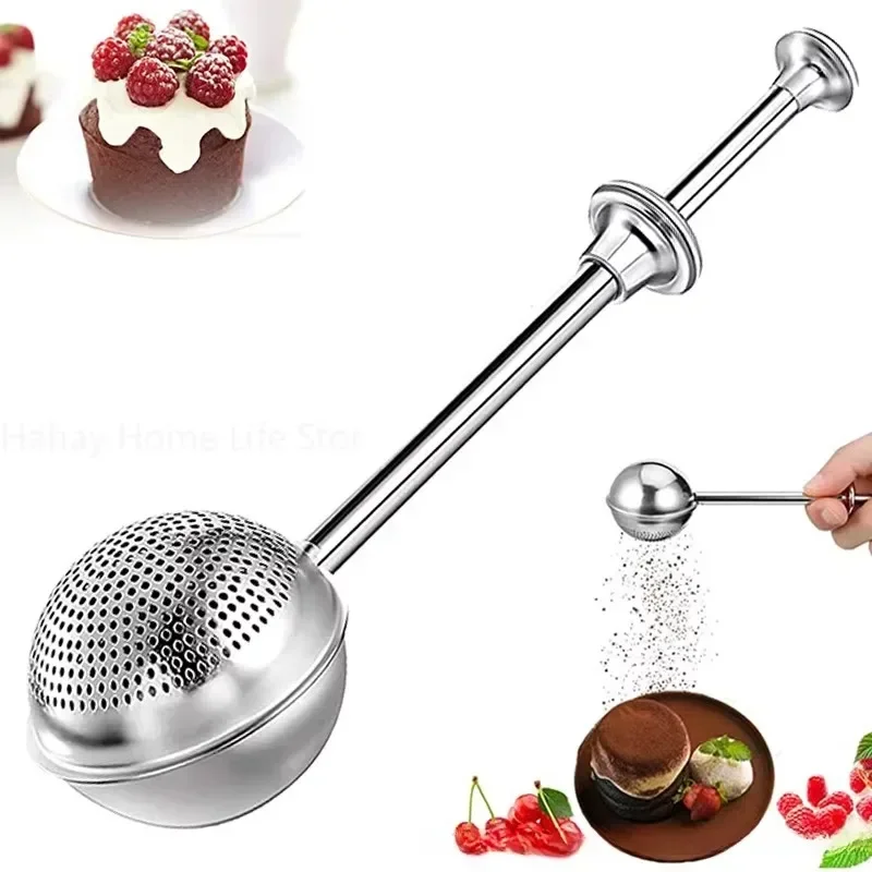 1PC Duster Flour Sugar Sieve Baking Accessories Ball Retractable Half Drain Tea Strainer Powder Shaker Sugar