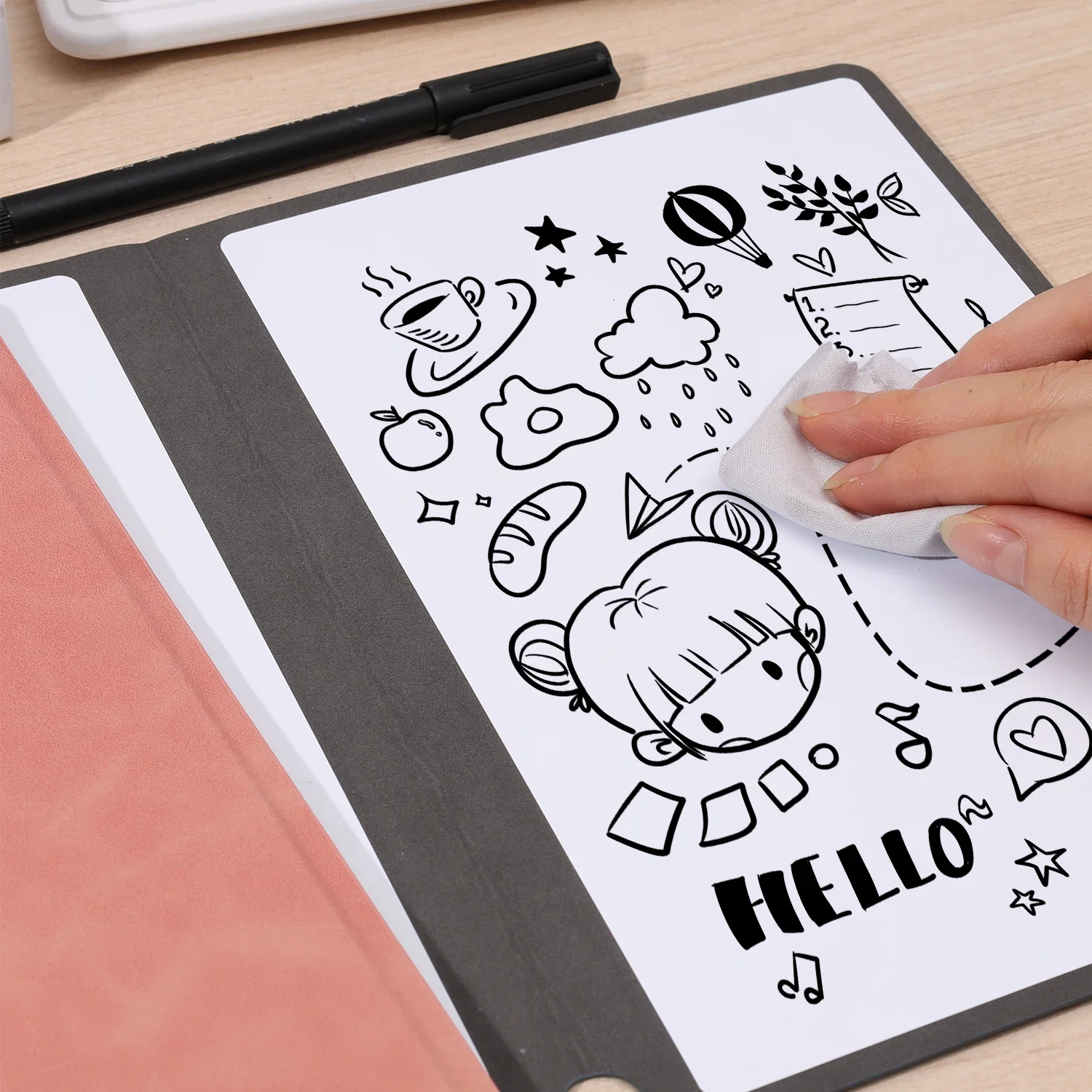 Portable A5 Whiteboard Notebook Leather Notepad with Erasing Cloth Marker Pencil Set Reusable Erasable Weekly Planner Books