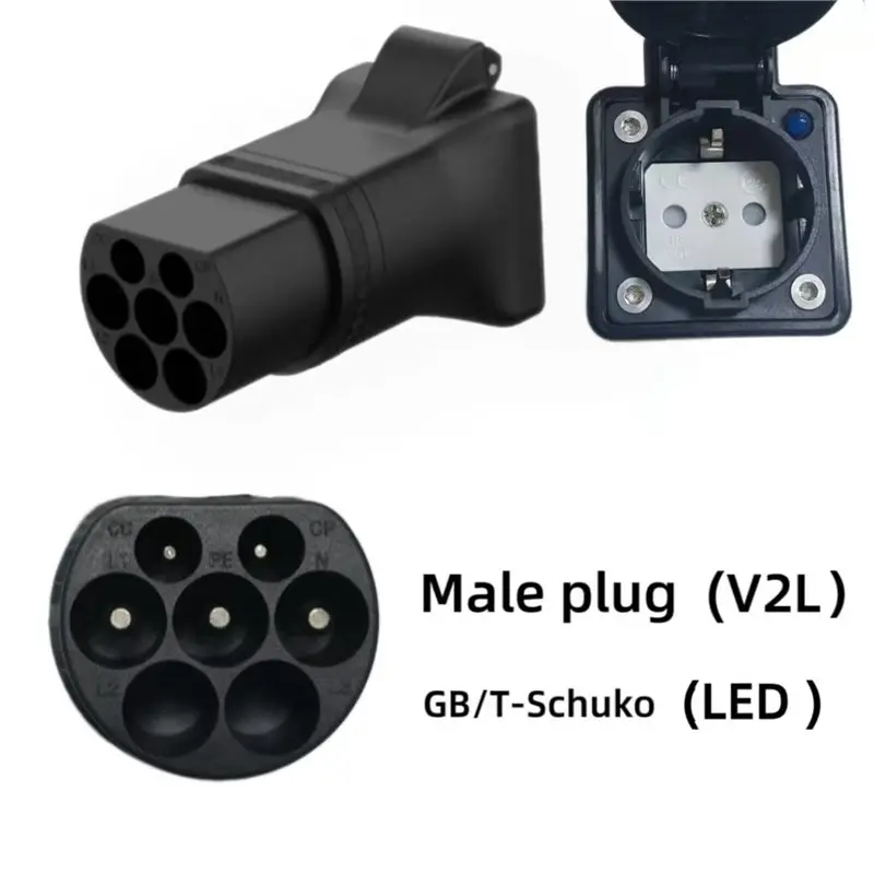 AT92-GBT V2L Portable Discharge Adapter For Electric Vehicles With EV Conversion Schuko Socket LED Indicator For Camping 220V EU