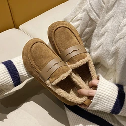 CRLAYDK Winter Women's Soft Fur Lining Moccasins Suede Ladies House Warm Indoor Outdoor Anti Skid Loafers Slip On Flat Shoes